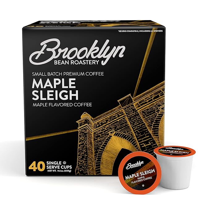 Brooklyn Beans Maple Sleigh Gourmet Coffee Pods - Compatible with Keurig 2.0 K Cup Brewers 40 Count Maple Flavored