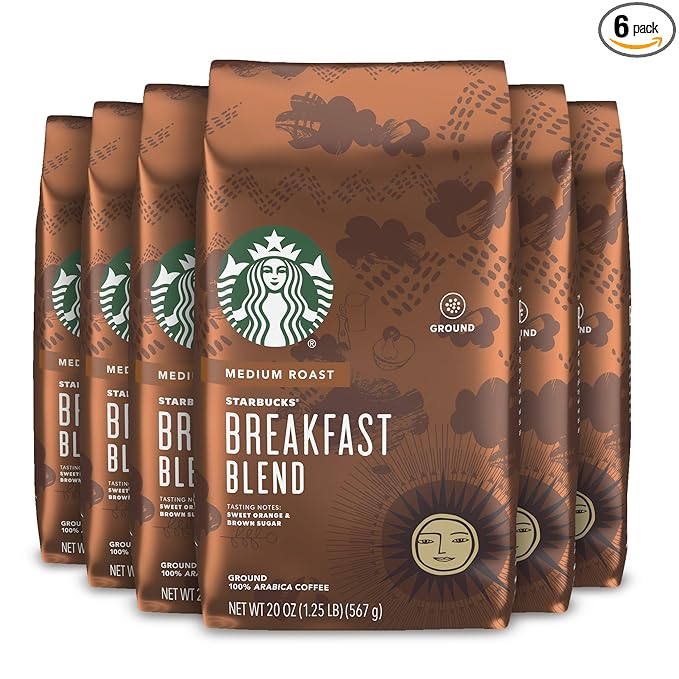 Starbucks Medium Roast Ground Coffee — Breakfast Blend — 100% Arabica — 6 bags (20 oz. each)