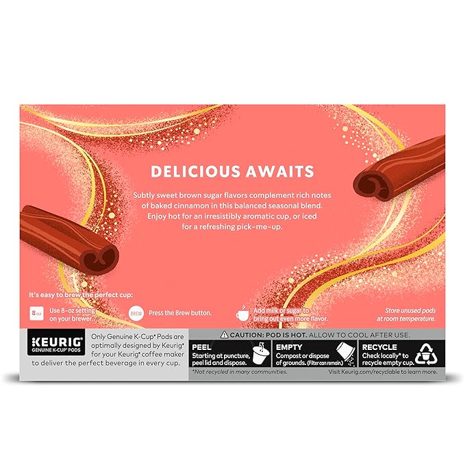Starbucks K-Cup Coffee Pods Flavored Hot or Iced Coffee Brown Sugar Cinnamon 10 Keurig Pods