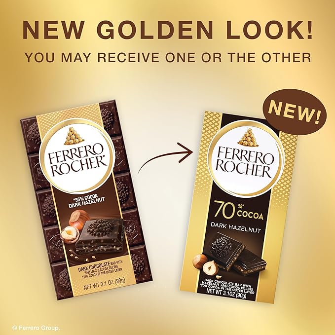 Ferrero Rocher premium chocolate bar Dark chocolate bar Hazelnuts and Cocoa Filling Perfect Self Treat 3.1 oz Each