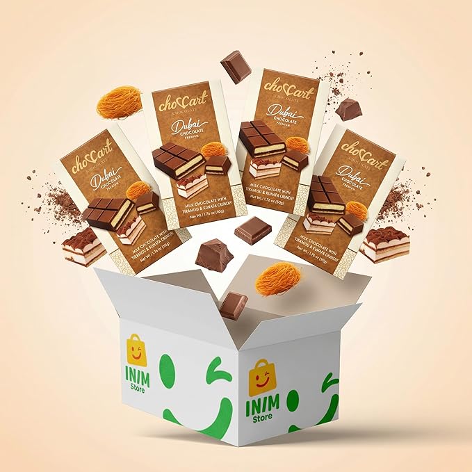 choccart Assorted Dubai Chocolate Bars – 4 Pack Bundle | Premium Milk Chocolate Variety Pack | Mango Pistachio Strawberry &amp Tiramisu | 4 x 20g | Made in UAE (Tiramisu)