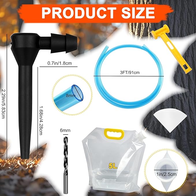 Maple Syrup Tree Tapping Kit with Bags 10 Maple Sap Taps 10 Food Grade 3ft Tubing 10 5L Bags 5 Syrup Filters Maple Birch Walnut Sugaring Starter Supplies Collection Gift for Experts or Beginners