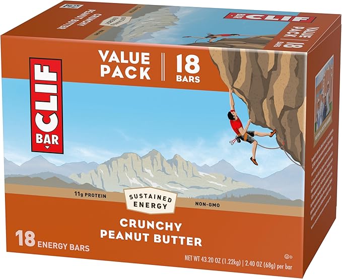 CLIF BAR - Crunchy Peanut Butter - Made with Organic Oats - 11g Protein - Non-GMO - Plant Based - Energy Bars - 2.4 oz. (18 Pack)