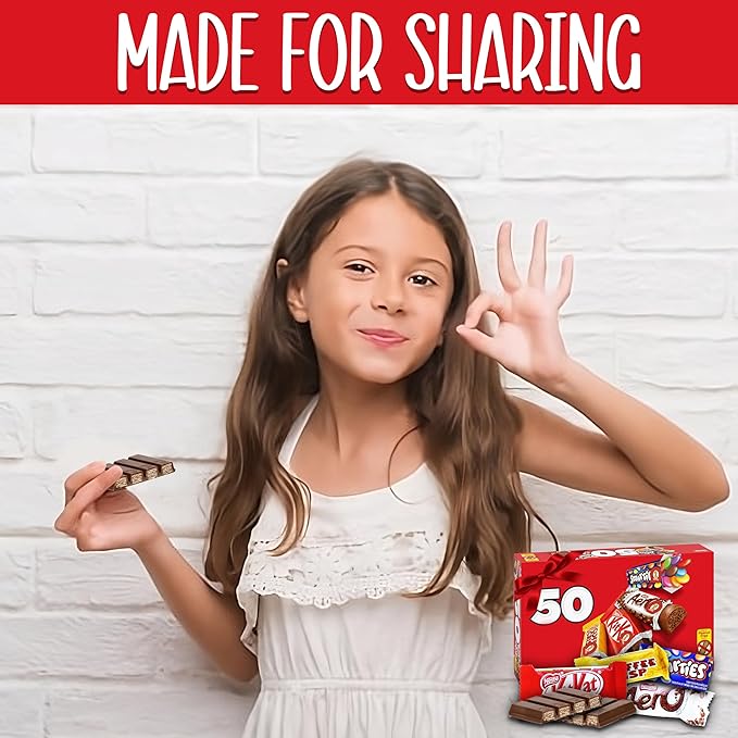 Chocolate Candy Gift Box 50 Mini Milk Chocolate Bars Includes Coffee Crisps KitkatWafers Peanut Free Chocolate Assorted Variety Individually Wrapped Bars For Gifting Red Gift Box