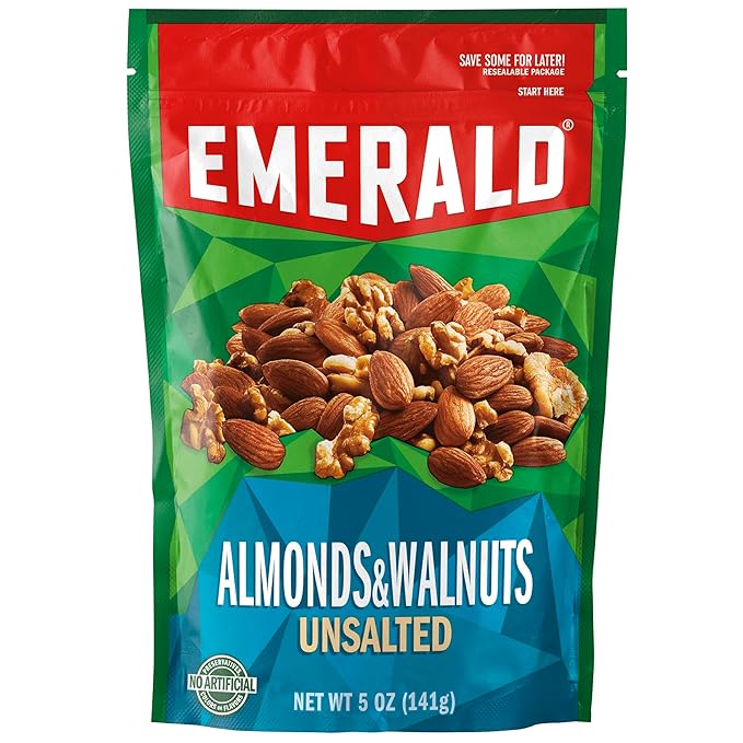 Emerald Nuts Almonds &amp Walnuts Natural 5 Oz (Pack of 4)