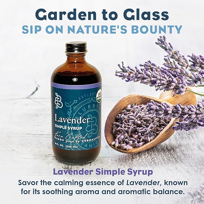 Bluestem Botanicals Organic Lavender Simple Syrup 8 oz Cocktail and Mocktail Mixer for Drinks Non-Alcoholic
