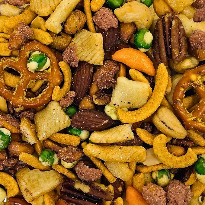 Belmont Peanuts Backyard Party Mix 18 oz (Pack of 1) | Butter Toffee Peanuts Wasabi Peas Cashews Corn &amp Rice Sticks Pecans Pretzels | Simple Ingredients No Preservatives Hand-Seasoned