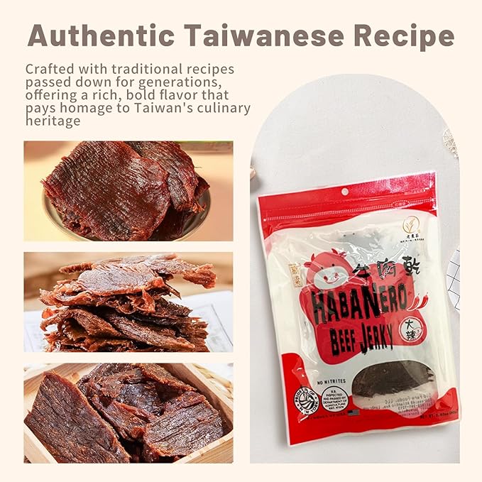 Old Cottage Beef Jerky - Authentic Taiwanese Recipe -Taiwanese Snacks - Dried Jerky Protein Snack | Beef Jerky Asian Snacks 2.82oz Pack of 3 Made in The USA (Pack of 3 Habanero)