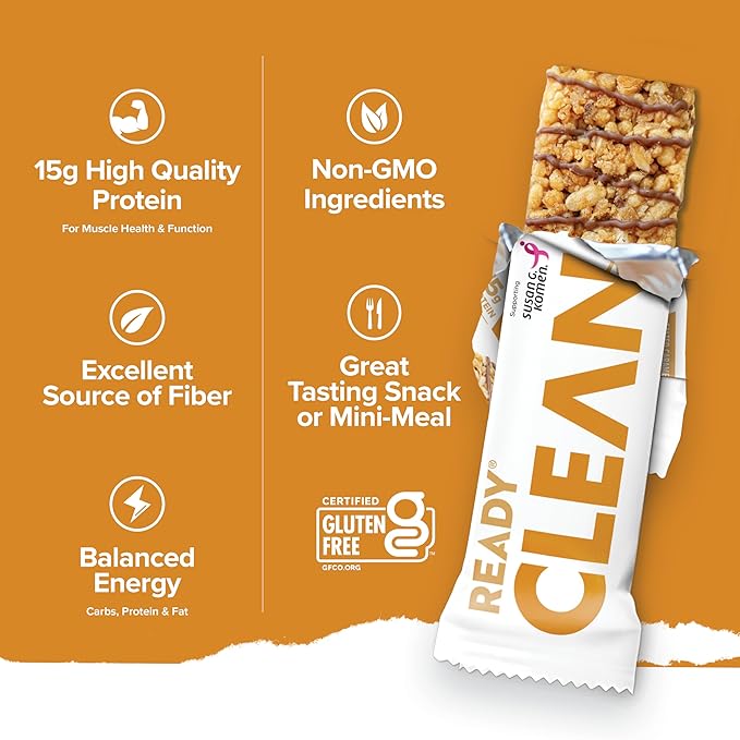 Ready® Protein Bars - High-Protein Snack with 15g Whey Protein All-Natural Ingredients Supports Lean Muscle and Recovery - Salted Caramel Cashew Bundle (15 Pack)