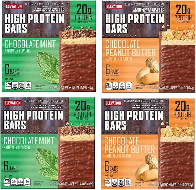 4 PACK **🍫🌿 DELICIOUS Chocolate Mint &amp Chocolate Peanut Butter High Protein Bars - 6 Bars Per Box x 4 Boxes for a Total of 24 Bars 🏋️‍♂️💪 2 Boxes of Each Flavor 💥 20g Protein PER BAR!!! 🌟 14