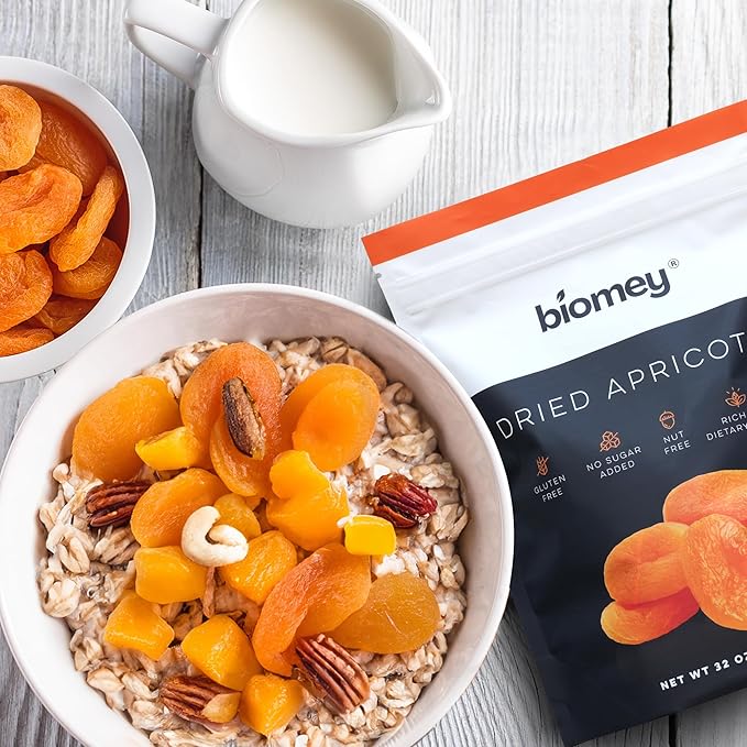 Biomey Big Size Dried Turkish Apricots 2 LB - No Added Sugar - Vegan - Non-GMO - Superfood Healthy Snack - Great Source of Potassium &amp Fiber - Gluten Free Kosher and Vegan