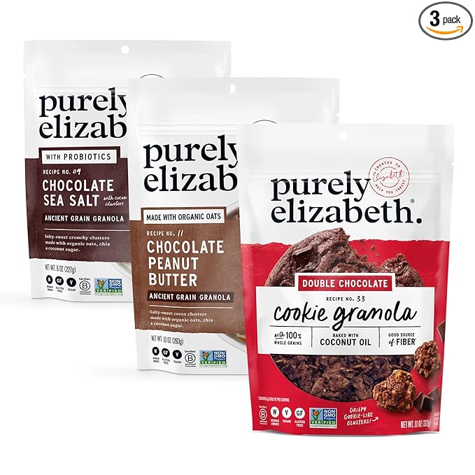 Purely Elizabeth Chocolate Lovers Variety Pack Made with Organic Oats and Ancient Grains Gluten-Free Non-GMO (3 Ct)