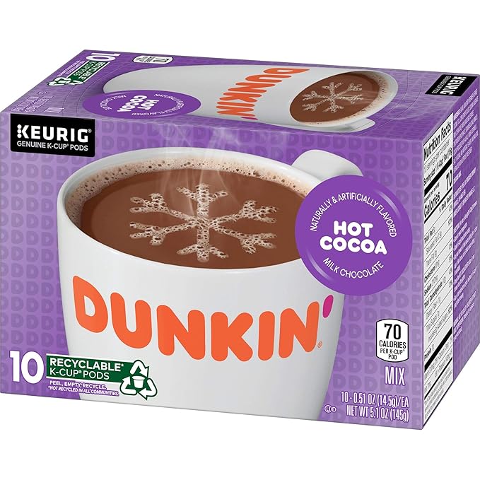 Dunkin' Milk Chocolate Hot Cocoa 60 Keurig K-Cup Pods 10 Count (Pack of 6)