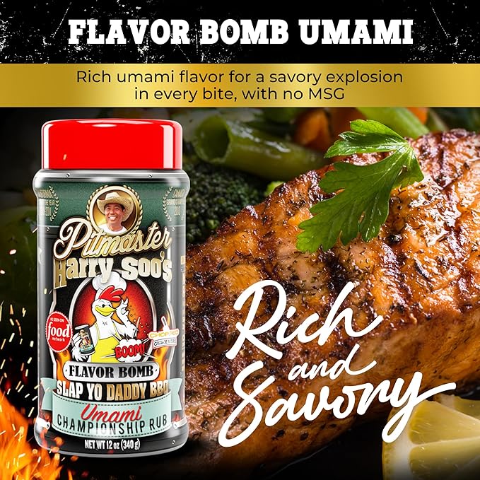 Slap Yo Daddy BBQ Flavor Bomb Umami Porkilicious Pecan Cherrylicious Ribs Cherry and Honeylicious Honey Peach (4 Rubs) 12oz Bundle