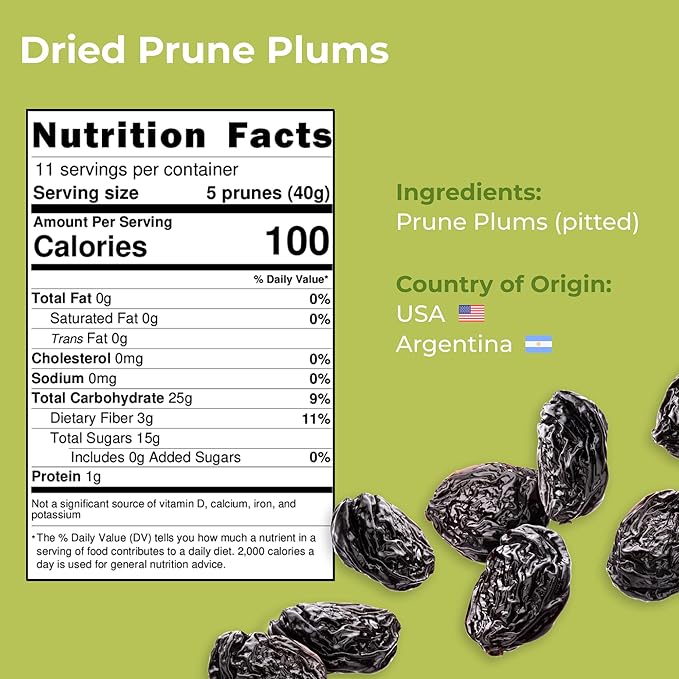 Amrita Dried Plums Pitted Prunes 1 lb | Gluten-Free Snack | Dried Prune Plums Packed Fresh in Resealable Bags | Vegan non-GMO Allergen Friendly Healthy Snacks | Healthy Sweet Treat | No Added Sugar