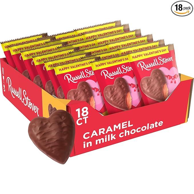 RUSSELL STOVER Valentine's Day Milk Chocolate Caramel Heart 1.3 oz. (Pack of 18)