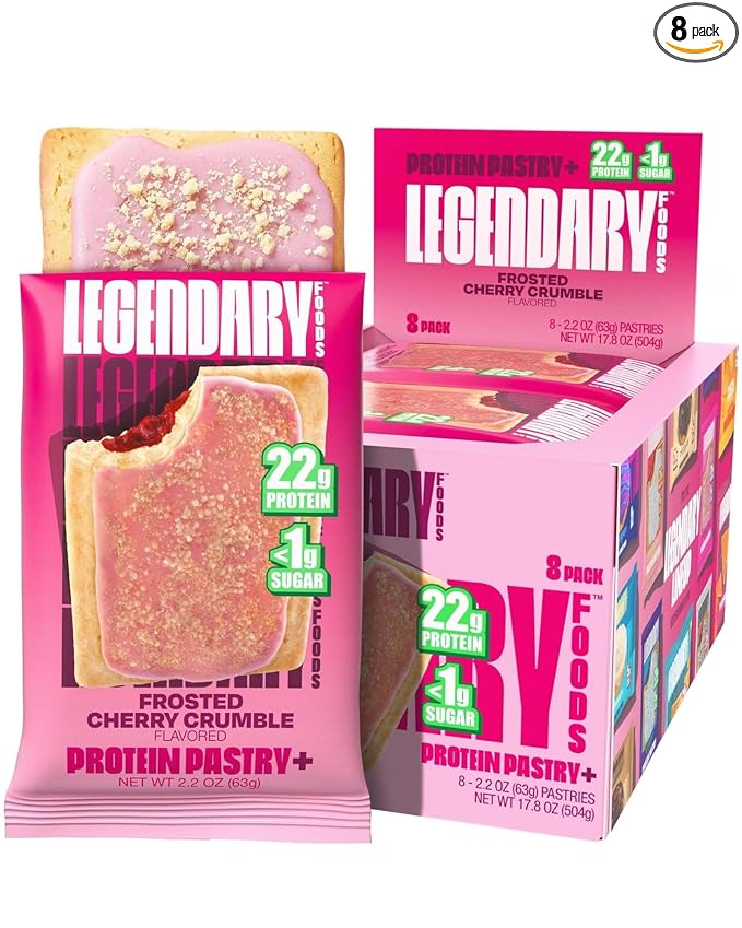 Legendary Foods 22g Protein Pastry 0g Added Sugar Low Carb Gluten Conscious Keto Snack Ideal for Glucose Management Includes Whey Protein Isolate 8 Pack Cherry Crumble