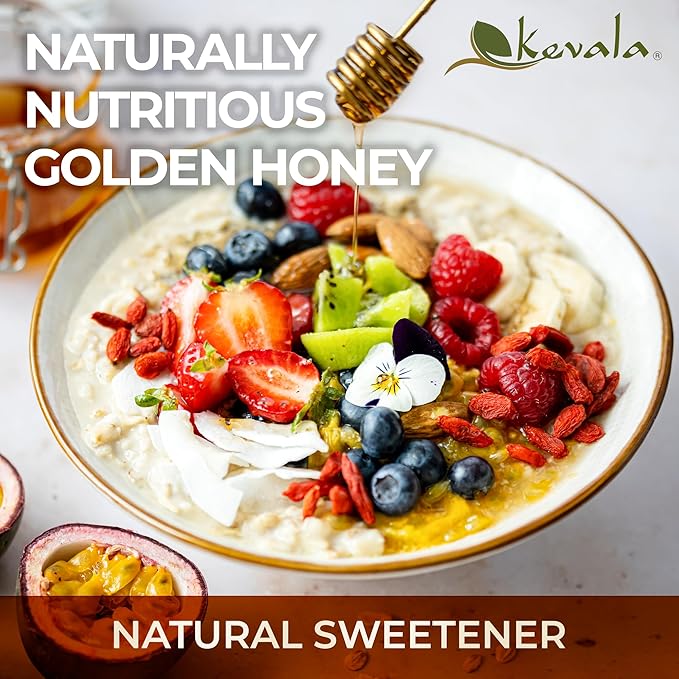 Kevala Organic Raw Oaxaca Honey - 3pack Glass Jar 16 oz Natural Sweetener for Meals and Drinks with no Pesticides Pure and Unprocessed Spread for Bread and Toast Golden Nectar with no Sugar Added