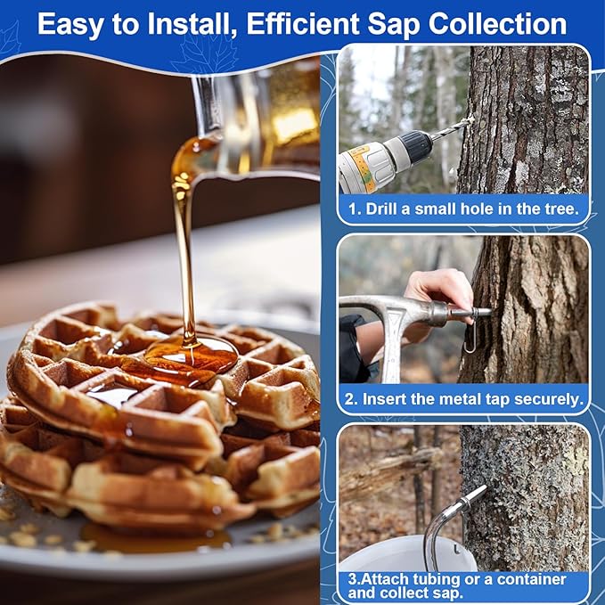 Maple Syrup Tapping Kit (6 Set) Maple Tree Tapping Kit with Stainless Steel Maple Syrup Taps Hooks 3FT Food Grade Sap Tubes Maple Syrup Filter Tree Sap Tapping Kit for Maple Syrup Making Supplies