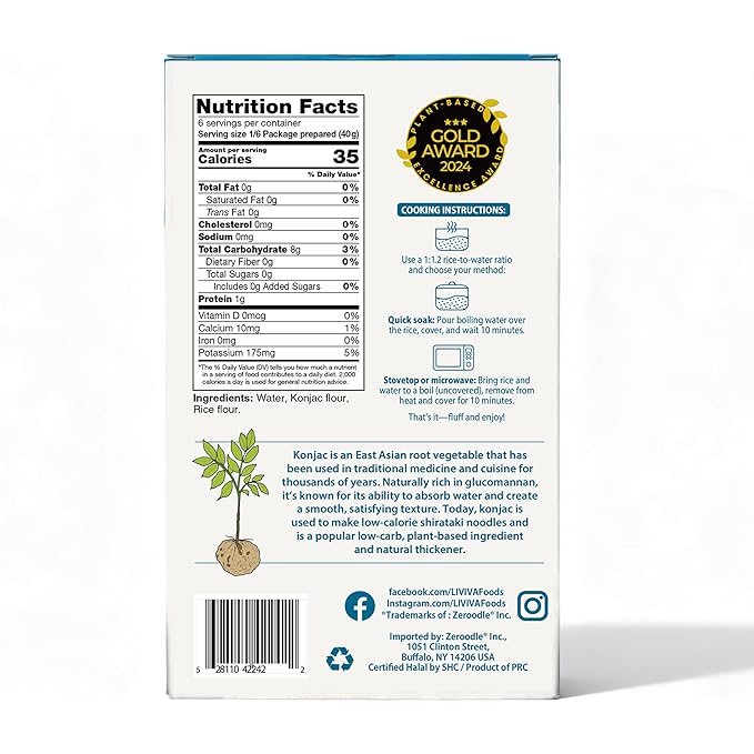 LIVIVA Dried Shirataki Low Carb Plant-Based Gluten Free Pasta – Konjac Noodles - Taste &amp Cook like Regular Spaghetti &amp Rice – Diabetic-Friendly Low Calories Vegan Halal Kosher Non-GMO Pl