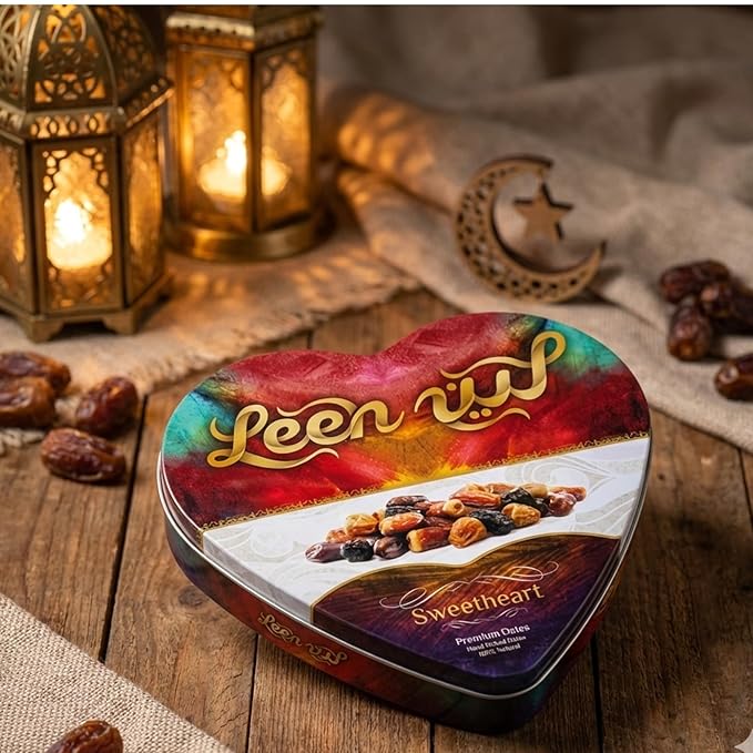 LEEN Premium Mixed Dates from Madinah Saudi Arabia – Ajwa Safawi Sagaie Khodhri &amp Mabroom | Gift Heart Tin Box | Assorted Dates | Natural &amp Fresh | 200g