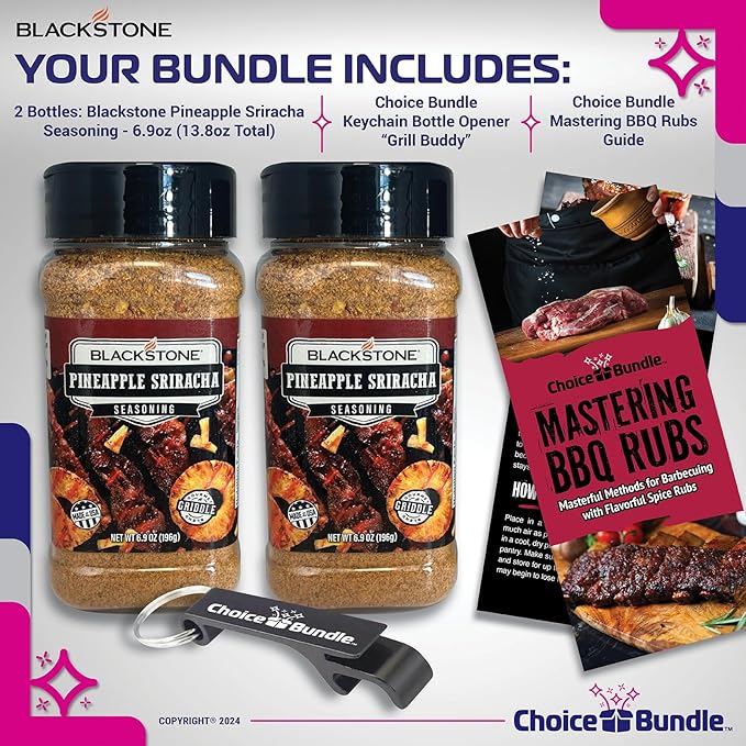 Blackstone Pineapple Sriracha Seasoning – Gourmet Griddle Premium Barbecue Rub 2 Pk (13.8 oz) + BBQ Masters &amp Opener (4 Items)!