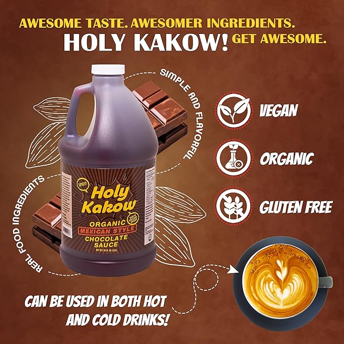 Holy Kakow Organic Chocolate Syrup - Mexican Style Chocolate Syrup Chocolate Sauce Organic Chocolate Sauce Add to Mochas Waffles &amp Ice Cream Real Food Ingredients Specific Flavor - 64oz