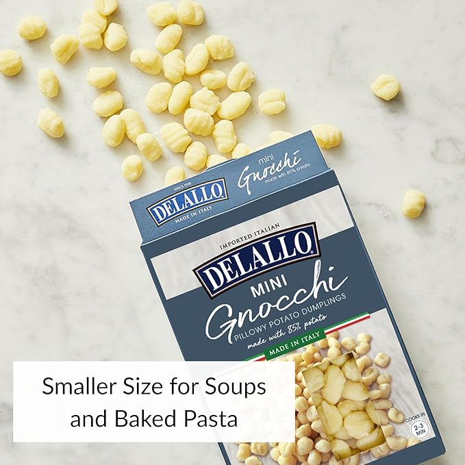 DeLallo Mini Potato Gnocchi Pasta Made in Italy Light and Airy Texture Small-Sized Dumplings for Soups and Baked Dishes Kosher Non-GMO 16 oz Box (8 Pack)