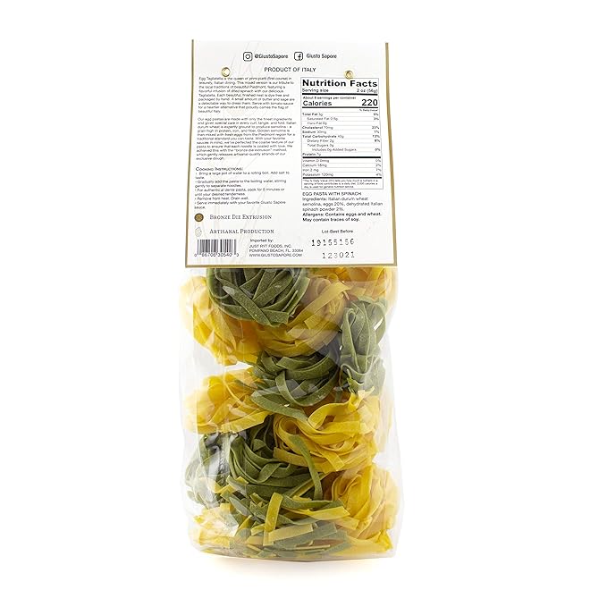Giusto Sapore Italian Pasta - Egg 340g - Premium Bronze Drawn Durum Wheat Semolina Gourmet Pasta Brand - Imported from Italy and Family Owned (Paglia e Fieno 6 Pack)