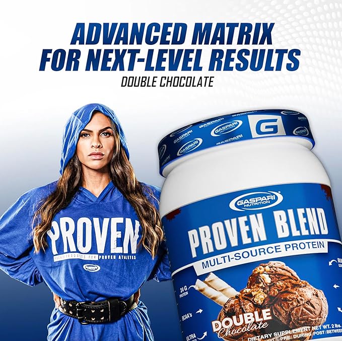 Gaspari Nutrition Proven Blend Multi Source Protein Powder Beef Protein Isolate Whey Concentrate and Whey Isolate Builds Lean Muscle 24g of Protein (28 Servings Double Chocolate)