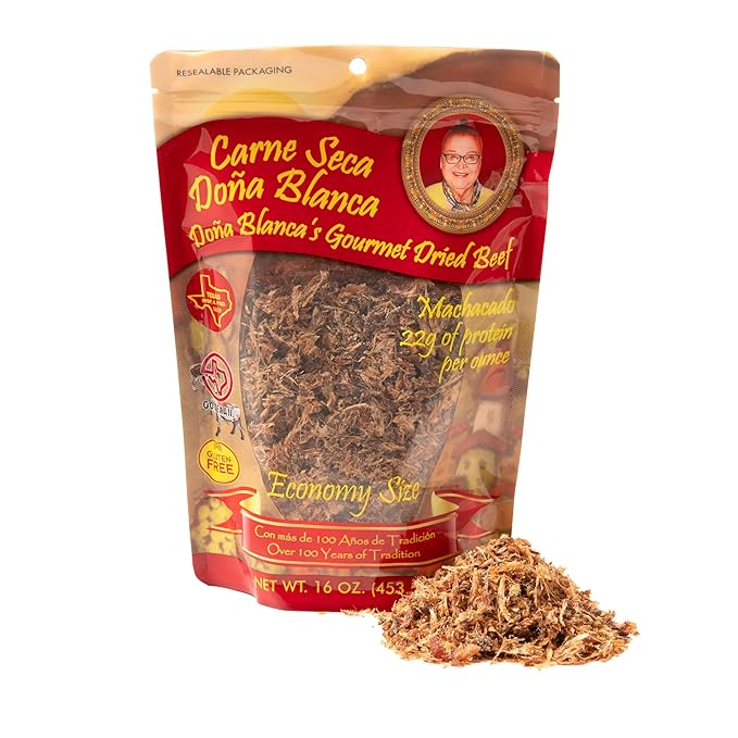 Carne Seca Doña Blanca 16 oz.- Carne Seca - Machacado - Machaca -Shredded Beef Jerky - Beef jerky chew - Kosher Sea Salt Low Sodium Gluten Free High Protein No Carbs Sugar free Keto