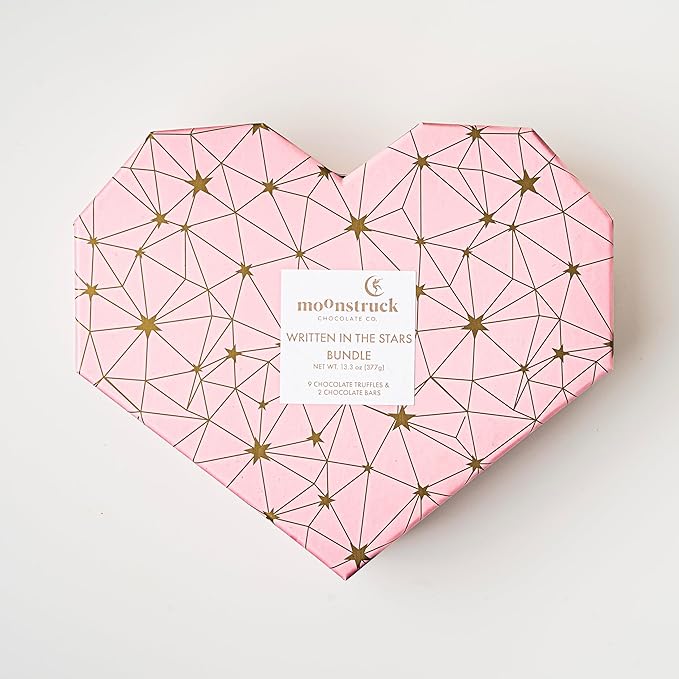 Moonstruck Chocolate Written in the Stars Valentine's Day Gift Box – 9 Truffles &amp 2 Chocolate Bars Premium Chocolate Bundle for Loved Ones