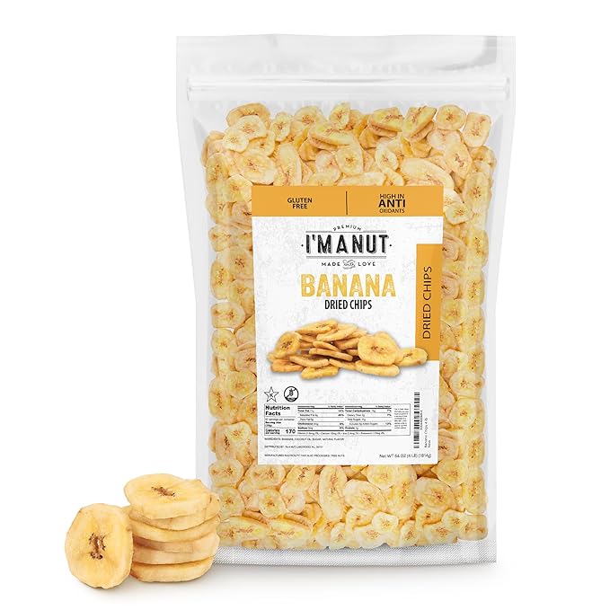 Premium Dried Banana Chips 48oz | Non-GMO Batch Tested Gluten &amp Peanut Free | Ethically Sourced for Guilt-Free Snacking | Fresh Crispy &amp Sweetened for Delicious Flavor