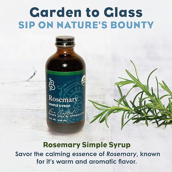 Bluestem Botanicals Organic Rosemary Simple Syrup 8 oz Cocktail and Mocktail Mixer for Drinks Non-Alcoholic