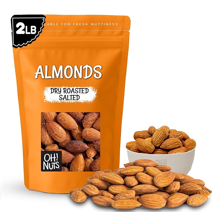Oh! Nuts Almonds - Dry Roasted Salted Almonds - 2 lb - Salted Bulk in NY Zip-Seal Bag