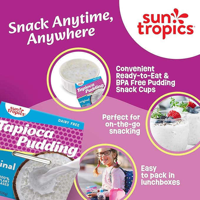 Sun Tropics Tapioca Pudding Original | Vegan Dairy Free Pudding | Gluten Free Non-GMO | Ready-to-Eat Cups 4.0oz (Pack of 6)