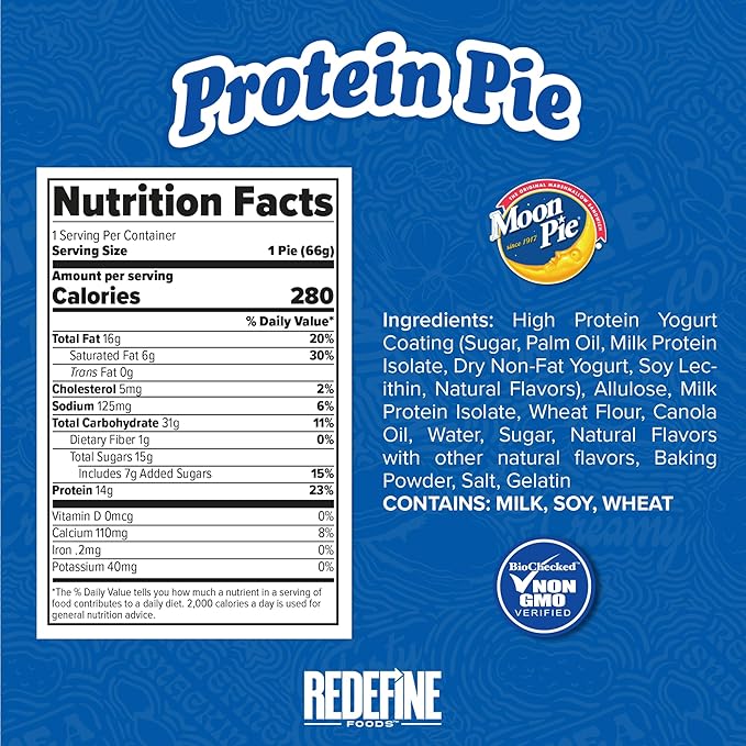 Redefine Foods Protein Pie MoonPie Vanilla - 8 Count - 14g of Protein Per Serving - Non-GMO