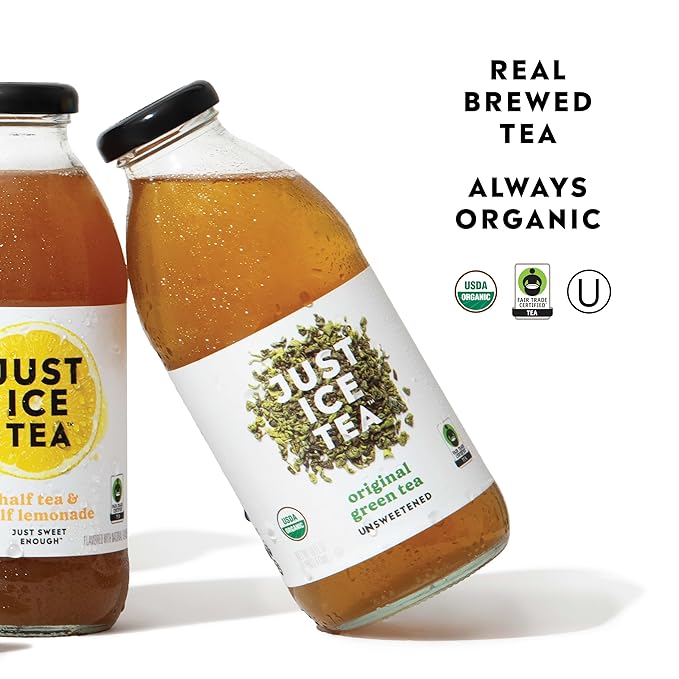 Just Ice Tea Organic Iced Tea 16 Fl Oz Glass Bottles (Original Green Tea Pack of 12)