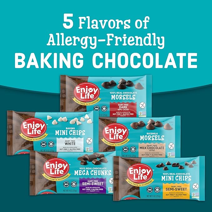 Enjoy Life Ricemilk Baking Morsels Milk Chocolate Flavor Gluten Free School Safe Non GMO Dairy Free Soy Free Vegan Nut Free Chocolate 12 Bags (9 oz) Bulk Chocolate
