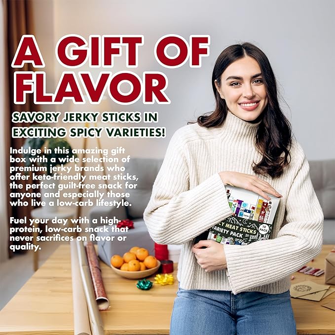 Jerky-n-Spice Premium Spicy Meat Sticks Variety Pack (10 Count) | Exotic Beef Jerky Gifts for Men | Assorted High Protein Snacks | Beef Stick Sampler | Ideal for Birthday Road Trip &amp Camping