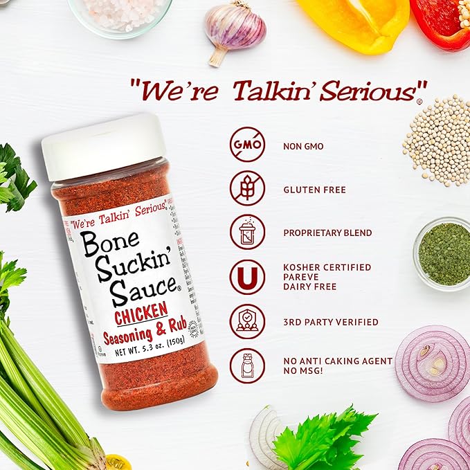 Bone Suckin' Sauce Chicken Seasoning &amp Rub with Garlic &amp Sage Perfect for Chicken Turkey Other Poultry Fish - Brown Sugar Garlic Onion Spices - Non-GMO Gluten-Free