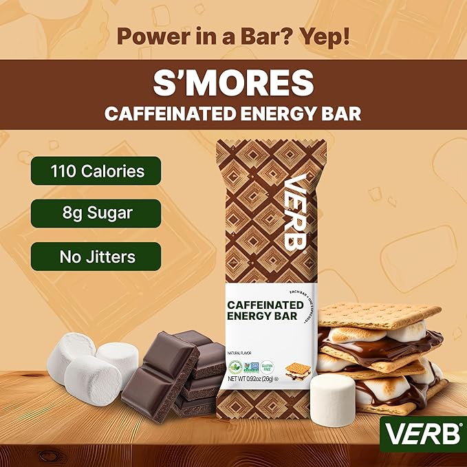 Verb Caffeinated Energy Bars Variety Pack - 2 Delicious Flavors (26g Pack of 16) 110-Calorie Delicious Low Sugar Energy Bar Vegan &amp Gluten Free On-the Go Snack with 80mg Green Tea Caffeine