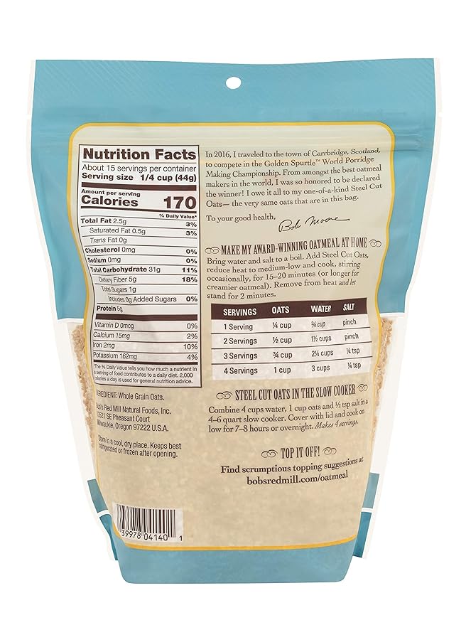 Bob's Red Mill 100% Whole Grain Steel Cut Oats Golden Spurtle 24 OZ (Pack of 3)