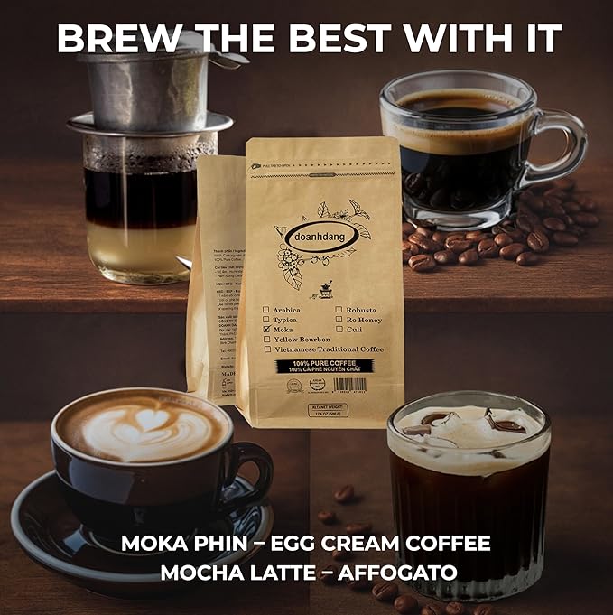 doanhdang - 17.6 Oz Premium Moka Whole Bean Coffee 100% Medium Roast Rich Flavor for Espresso Shot and Brew Origin from Vietnam Whole Med Roast Beans