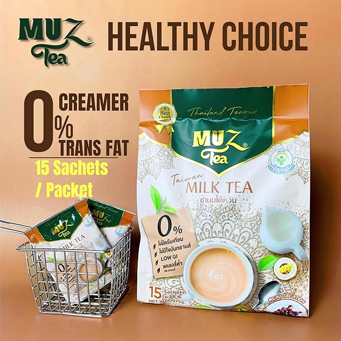MuzTea Instant Taiwan Milk Tea Powder Mix 3 in 1 With Black Tea Coconut Flower Sugar Creamer From Selected Low Fat Milk Powder 15 Sachets (Taiwan Milk Tea)