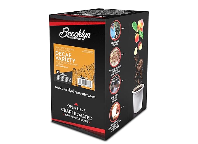 Brooklyn Beans Coffee Pods Assorted Decaf Variety Pack - Compatible with Keurig K Cup Brewers Including 2.0 Coffee Makers 40 Count Perfect for Decaf Coffee Lovers