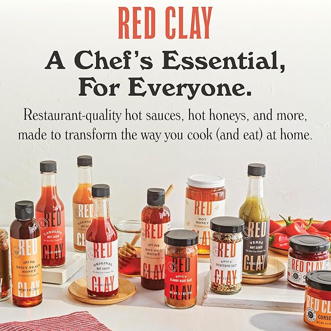 Spicy Hot Honey by Red Clay Hot Sauce Gluten Free Paleo Friendly Raw Wildflower Honey Sustainably Sourced Unique Sweet Condiment and Marinade Medium Heat Made in USA Bulk Size ½ Gallon Jug