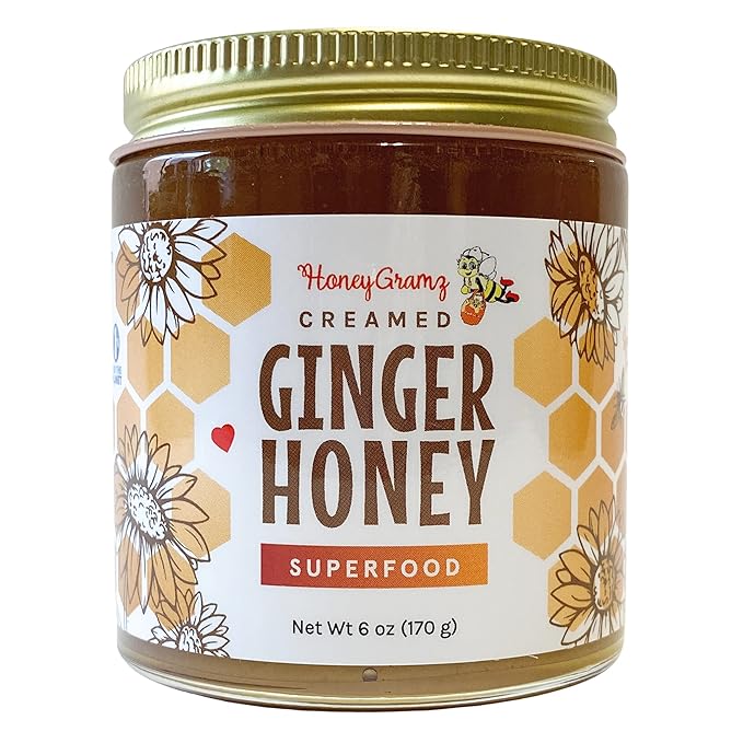 Organic Ginger Honey - Raw and Kosher Creamed Honey and Organic Ginger in a 3 Pack of 5.5 oz Jars Packed With Super Nutrition