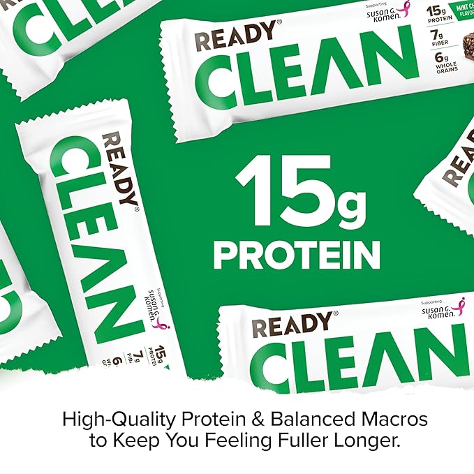 Ready® Protein Bars - High-Protein Snack with 15g Whey Protein All-Natural Ingredients Supports Lean Muscle and Recovery - Mint Chocolate Chip Bundle (15-Pack)