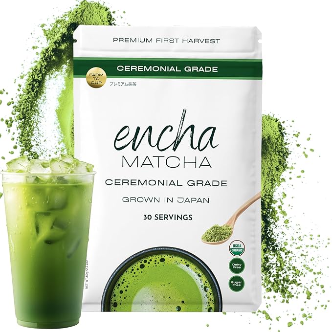 Encha Matcha - Ceremonial Grade Matcha Powder Organic First Harvest Japanese Green Tea Powder From Uji Japan (60g/2.12oz)
